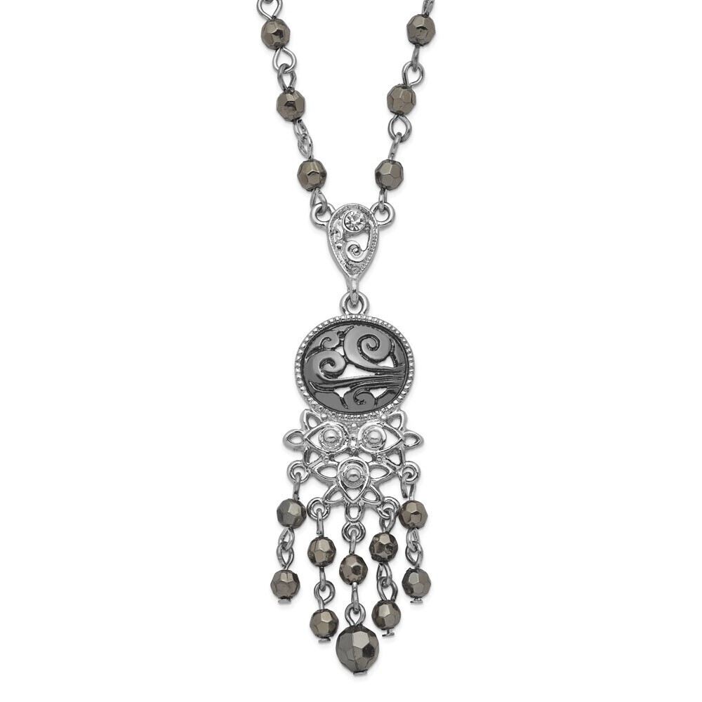 1928 & Filigree & Hematite Faceted Acrylic Beads 16" Necklace w 3" ext